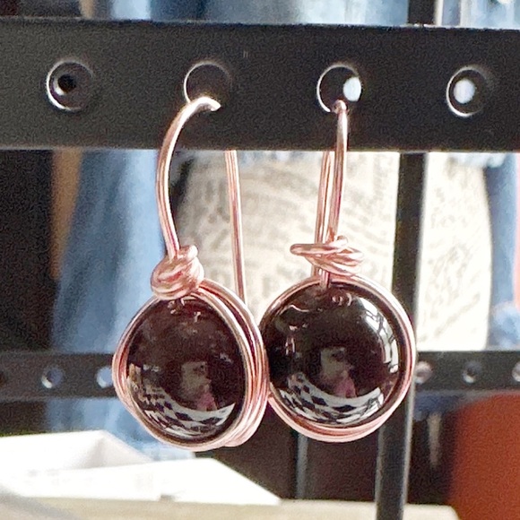 Rose gold garnet drops dangle gemstone statement earrings - Picture 2 of 7